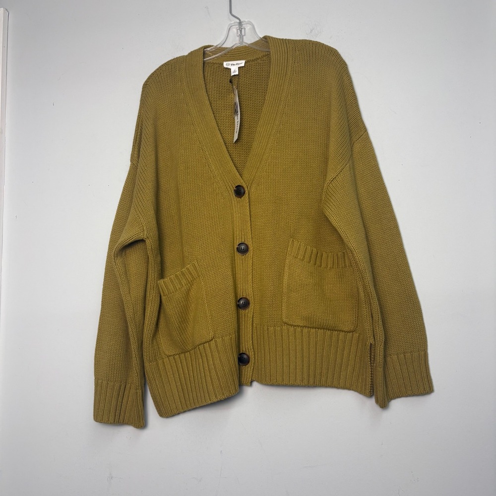 The Drop Brigitte Cardigan Olive Oil Green Chunky Knit Button Sweater XL NWT